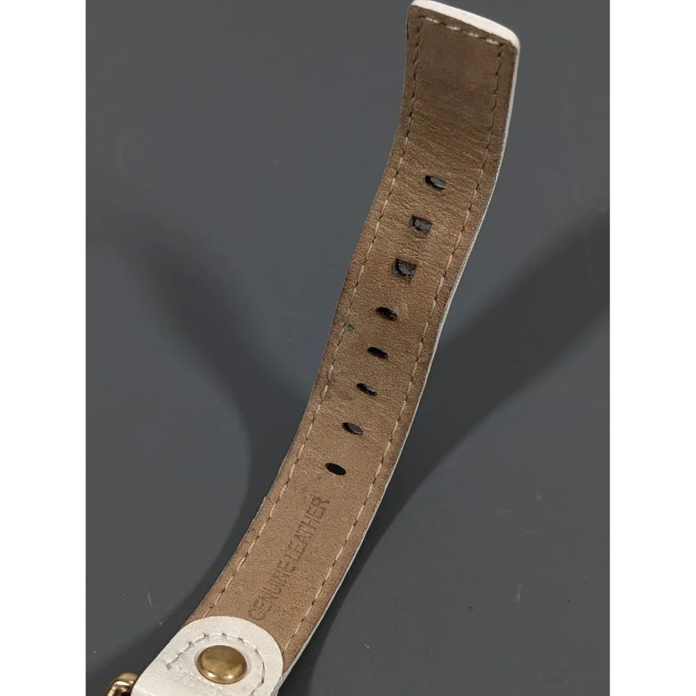 Ecclissi Womens White Leather Watch Gold Tone Square Minimalist‎ 7